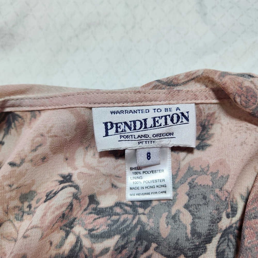 Pendleton Women's Sheer Floral Ruffle Blouse Dusty Rose Gray Long Sleeve Size 8 - Picture 5 of 10